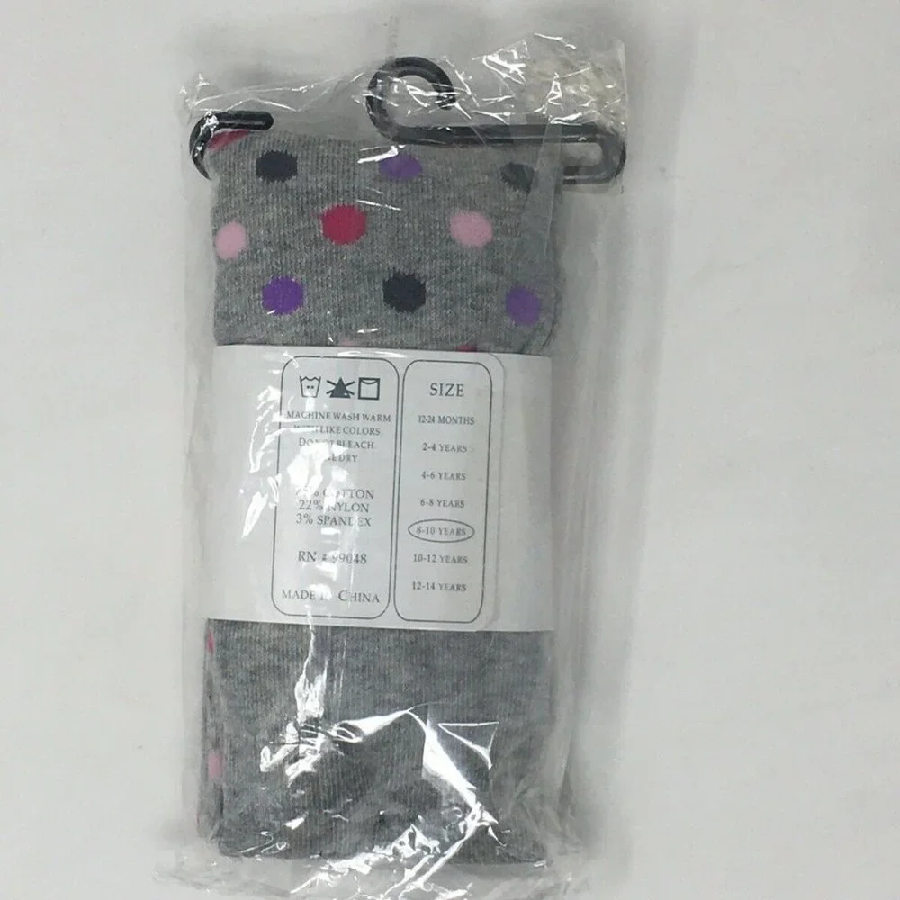 Love U Lots Girls Gray Polka Dot Cotton Tights New